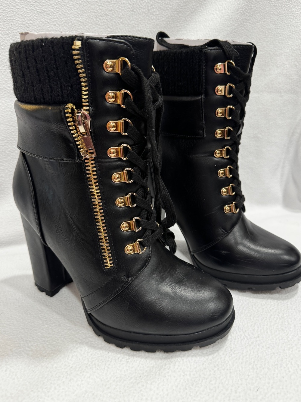 Black Ankle Booties with Gold Zipper & Eyelets